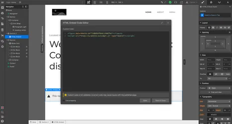 Paste in your embed code, click "save and close"