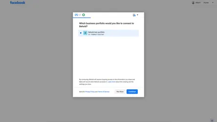 Facebook oAuth screen, showing "Which business portfolio would you like to connect?"