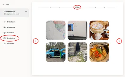Use drag handles to simulate different container sizes for your widget.