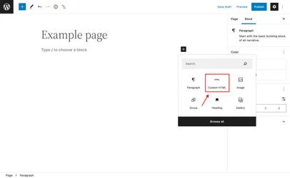In WordPress, add a "Custom HTML" block