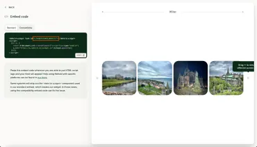 The behold feed detail screen showing the widget embed code