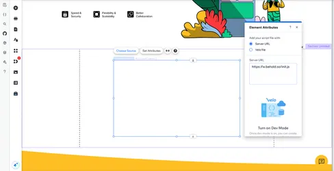 The Wix site editor, showing a custom element with the Choose source menu open