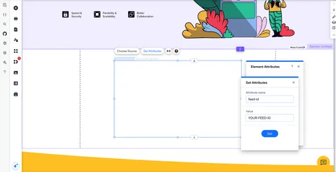 The Wix site editor, showing a custom element with the Set Attributes menu open